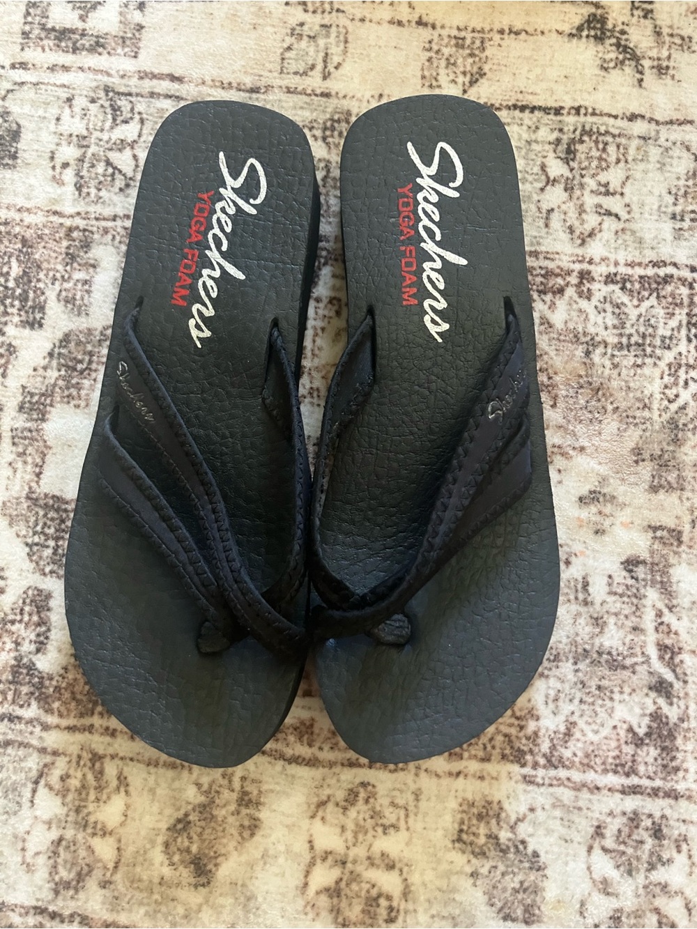 Skechers Women’s Black Platform Thong Sandals y2k - Picture 2 of 5
